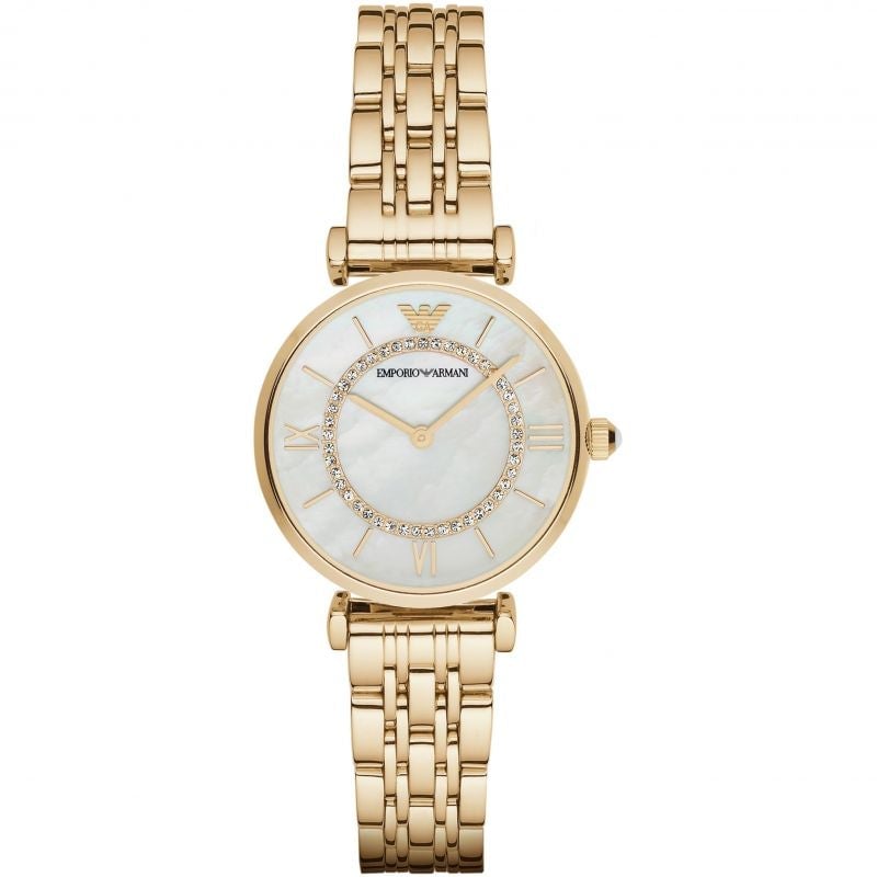 Emporio Armani Ladies Mother of Pearl Gold Watch - AR1907
